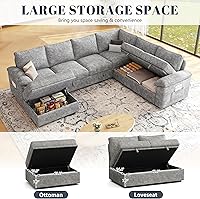 Vista 6 de 108 Inch Modular Sectional Sofa with Pull Out Bed,U Shaped 7 Seat Sectional Sleeper Sofa with Storage,Sectional Couches for Living Room,Cloud