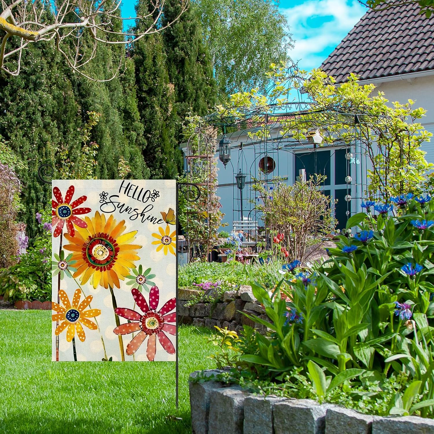 Spring Flowers Garden Flag 12x18 Inch Double Sided,Hello Sunshine Sunflower Daisy Small Yard Flags for Outdoor,Summer Seasonal Decoration for Farmhouse Holiday Outside - Image 2