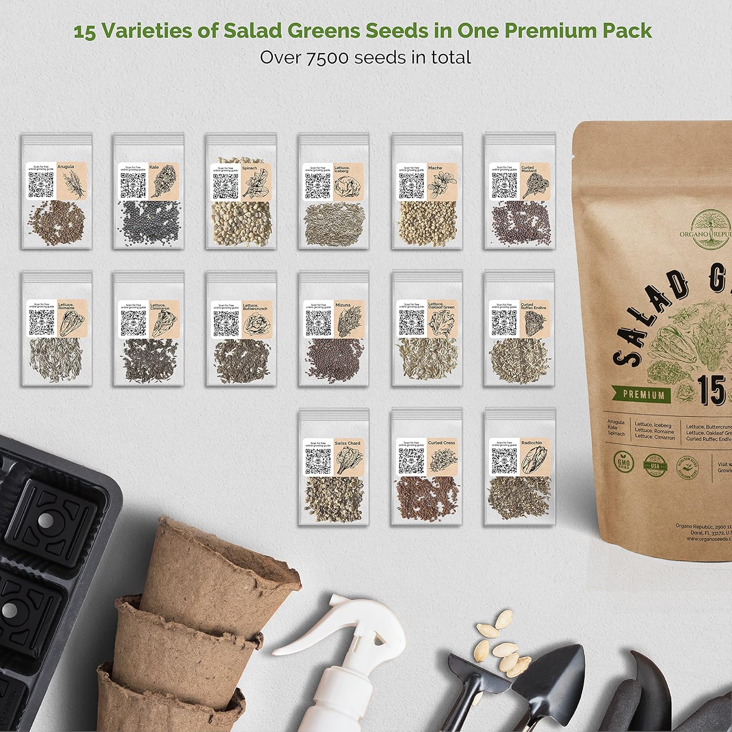 15 Lettuce & Salad Greens Seeds Variety Pack 7500+ Non-GMO Heirloom Lettuce Seeds for Planting Indoors & Outdoors Garden, Hydroponics, Aerogarden - Arugula, Kale, Spinach, Swiss Chard, Lettuce & More : Patio, Lawn & Garden