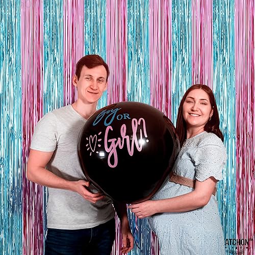 Miniatura 8 de KatchOn - Serpentinas rosas y azules extragrandes de 6.4 x 8 pies, paquete de 2, decoraciones de revelación de género  Telón de fondo de revelación