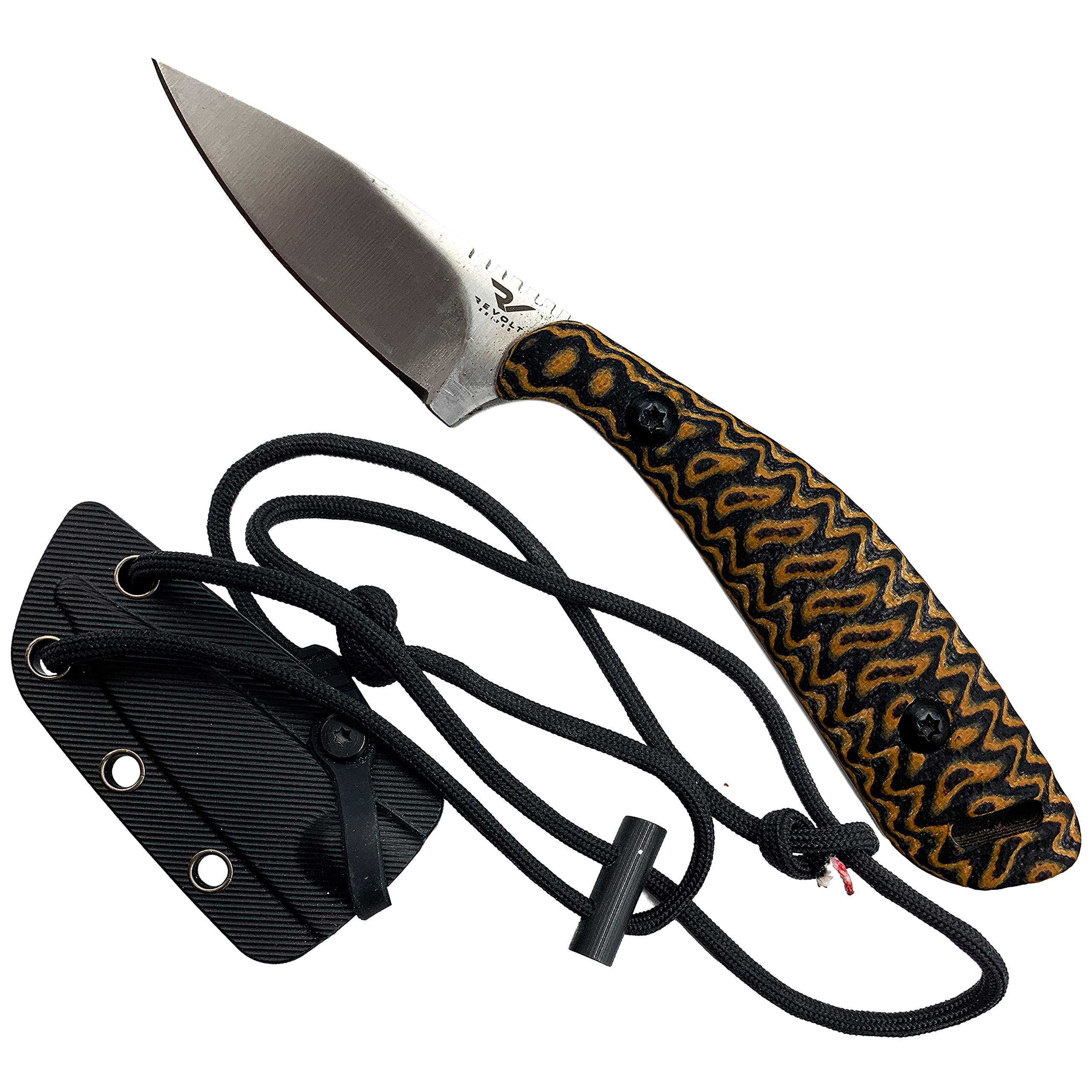 Revolt RAPT’R EDC Fixed Blade Neck Knife with Sheath - Stainless Steel Blade, Textured G10 Handle, Injection Molded Sheath, Fire Cord Paracord With Ferro Rod Toggle - Minimalist Survival Neck Knife