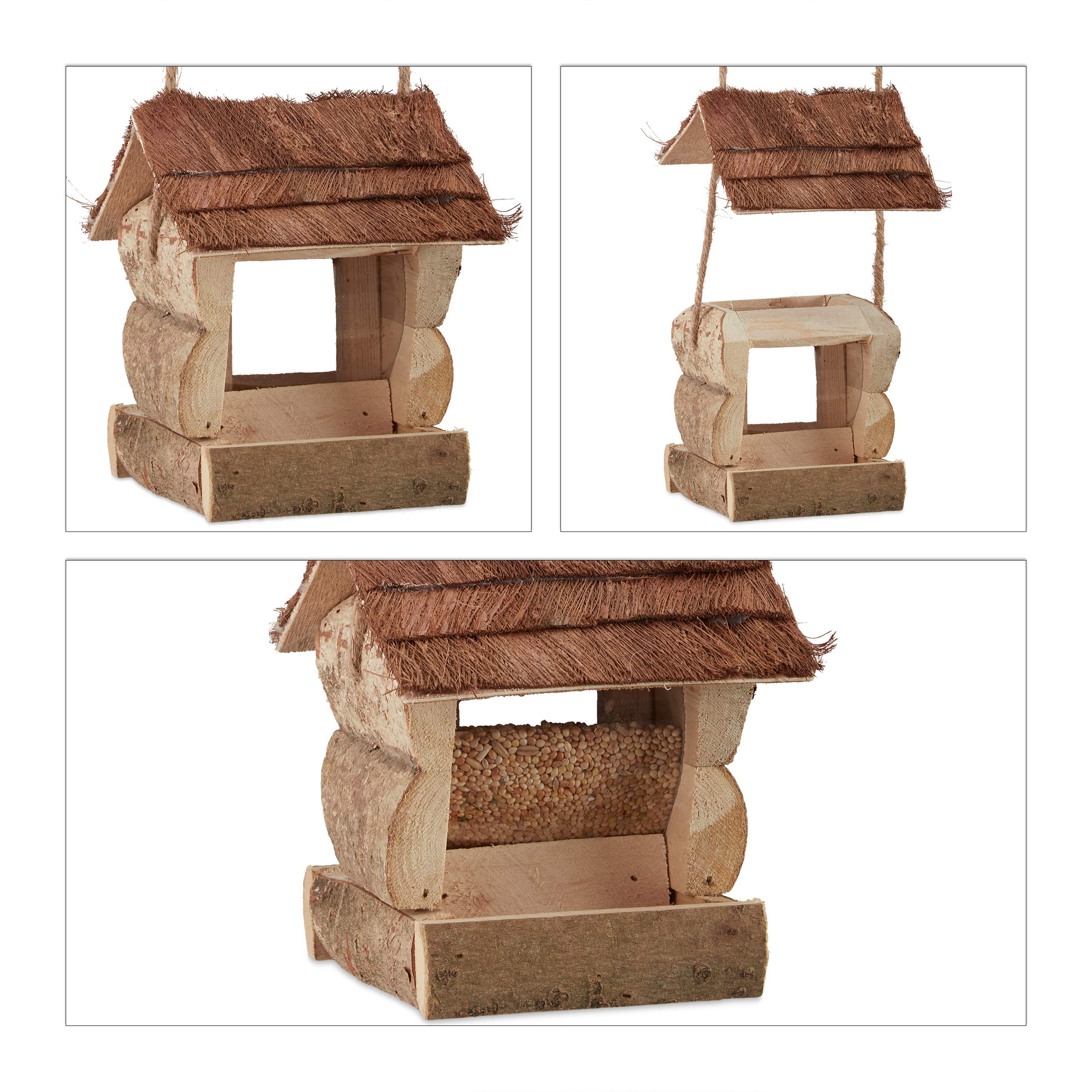 relaxdays Casetta per Uccelli, Realizzata a Mano, in Legno, Decorazione per Balcone & Giardino, 15x12x15 cm, Naturale