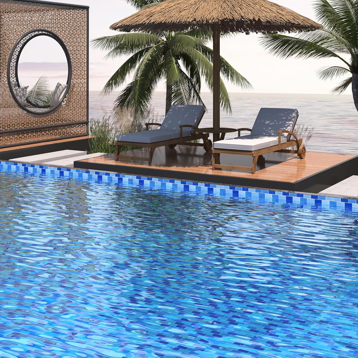 Lovdeco Glass Mosaic Tiles for Kitchen Backsplash, Swimming Pool Tiles, Bathroom Shower, Subway Glass Tile, Mixed Blue, 12 x12 Inches, 4.8 SQ.FT.