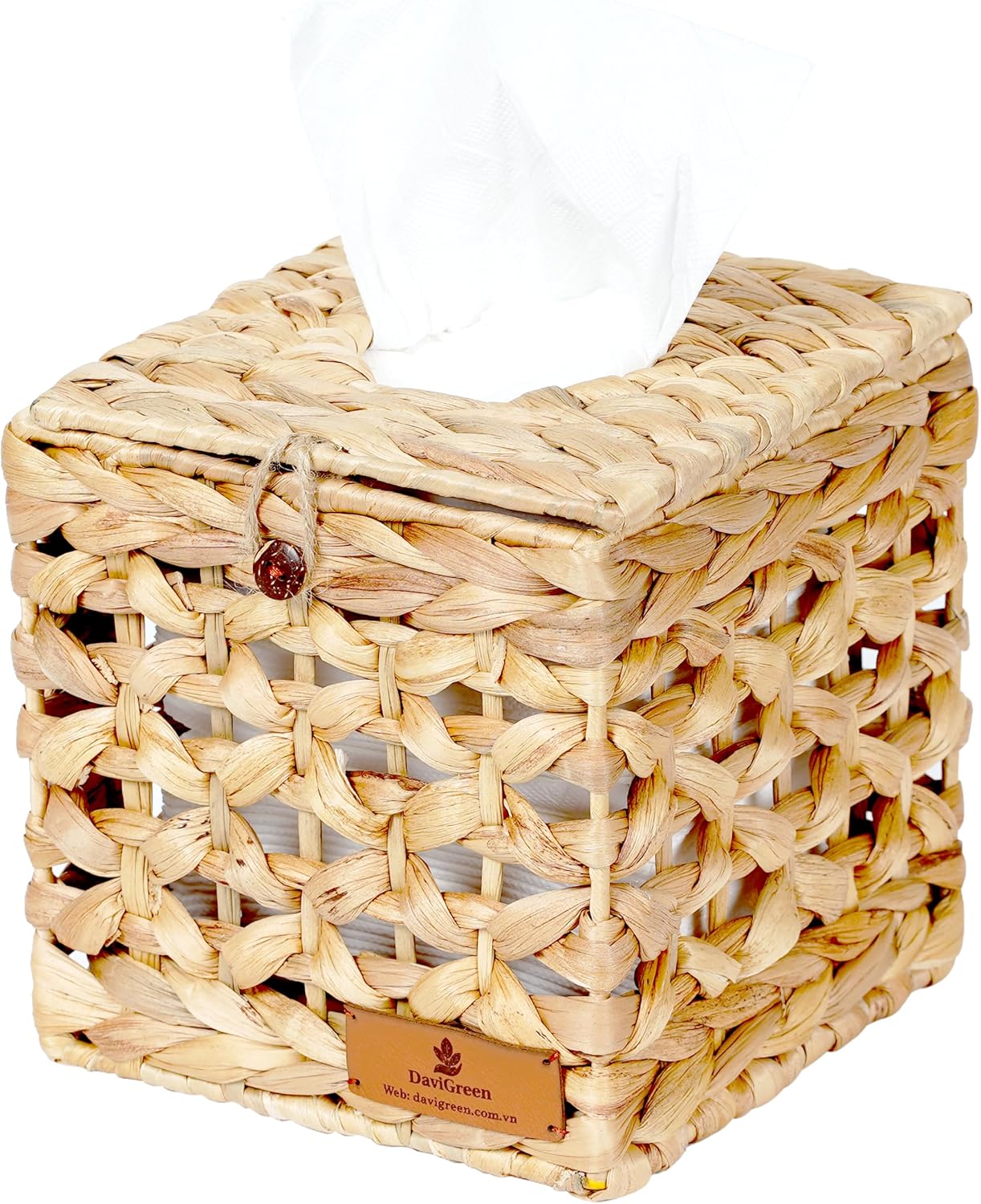 Tissue Box Cover Square, Water Hyacinth Tissue Box Holder, Handwoven Decorative Tissue Box Cover for Bathroom Home Decor, Fits Standard Boxes, Sturdy Tight Weave, Easy One-Hand Pull