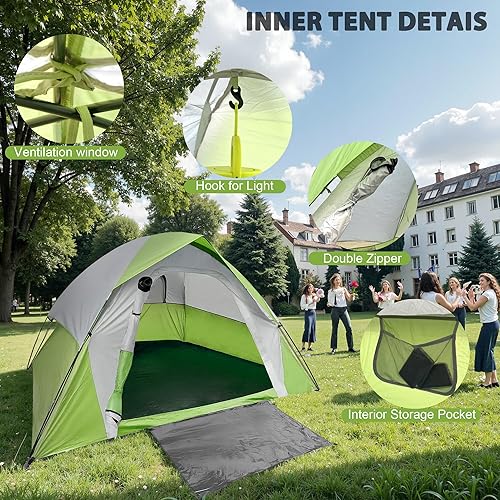 Miniatura 2 de XL Tienda de campaña con cúpula para 6 personas, doble capa impermeable, desmontable para senderismo, pesca al aire libre (6 personas, verde)