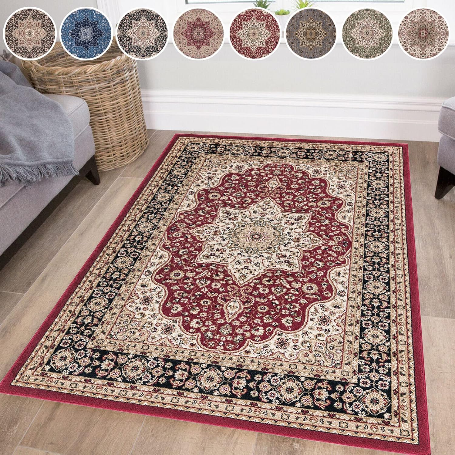 cozily Vintage Traditional Oriental Rome Style Anti Fatigue Turkish Mat Washable Jute Backing