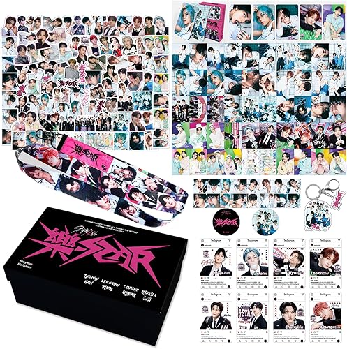 KPOPBTS Stray Kids 樂-Star Caja de regalo con llaveros para portátil, cordón, tarjetas fotográficas, llavero para fans de SKZ