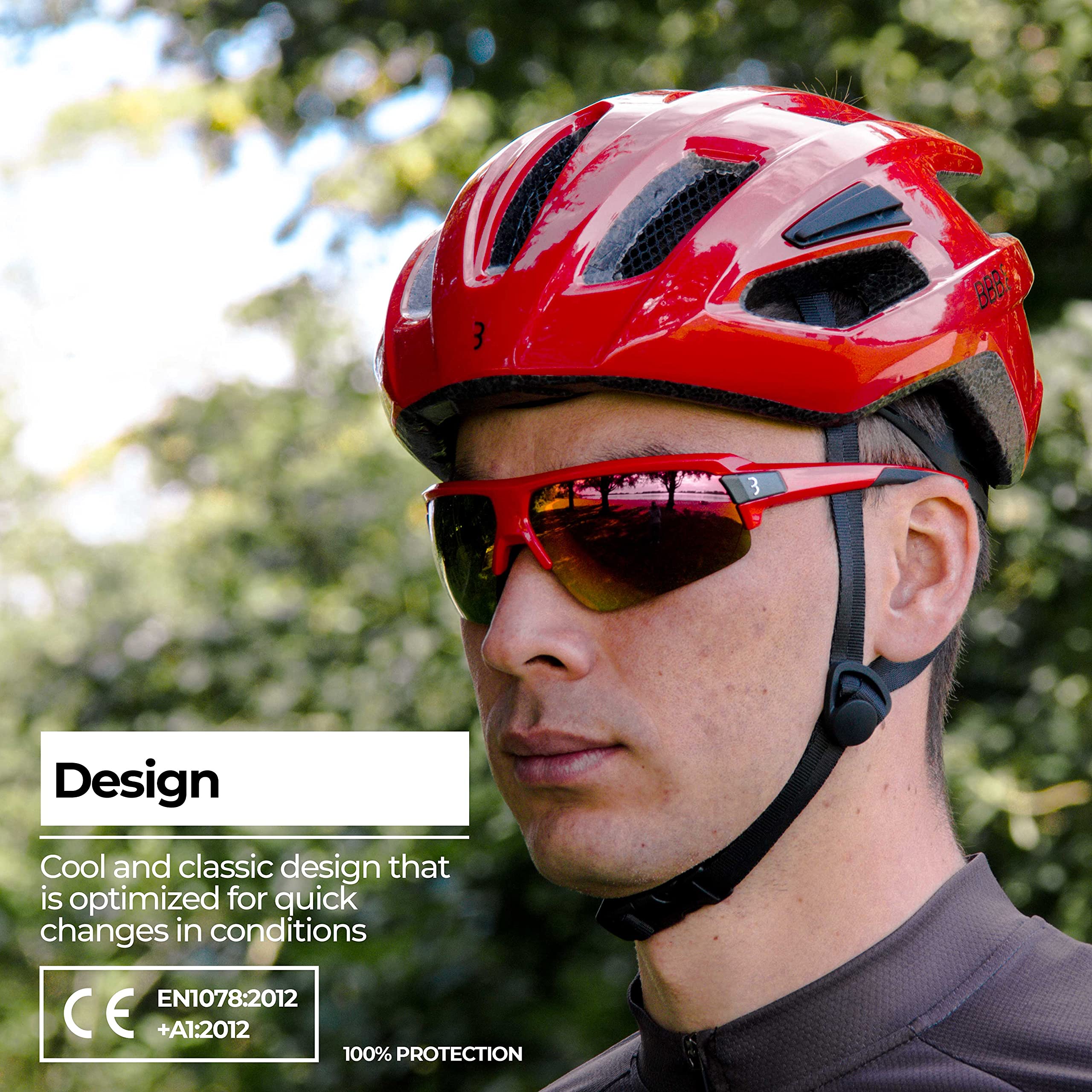 BBB Sports,Protection Semi-Rimless Glasses, Glossy red, One Size