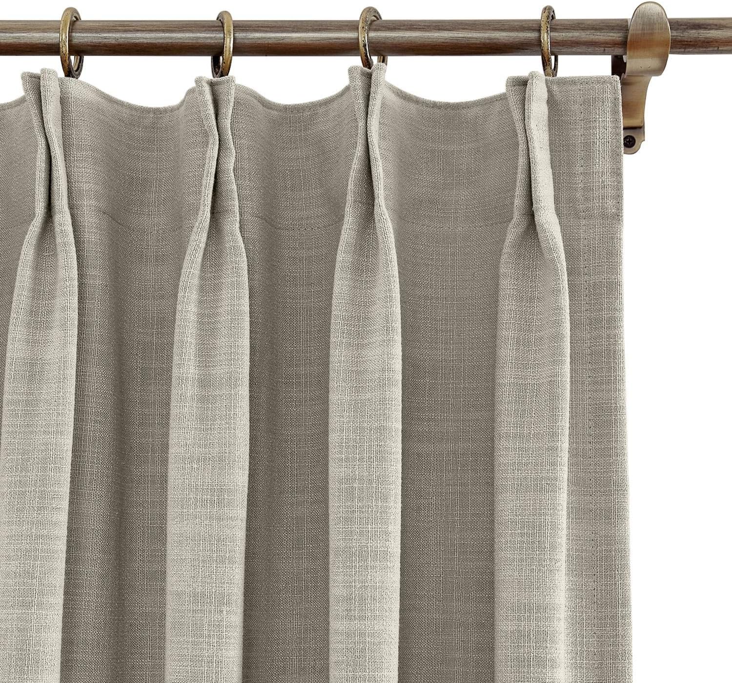 TWOPAGES 100% Blackout Pinch Pleat Curtain, Sliding Door Bedroom Faux Linen Textured Window Curtain, Double Layer Thermal Insulated Privacy Drape 1 Panel, 52W x 84L, Burlywood Birch
