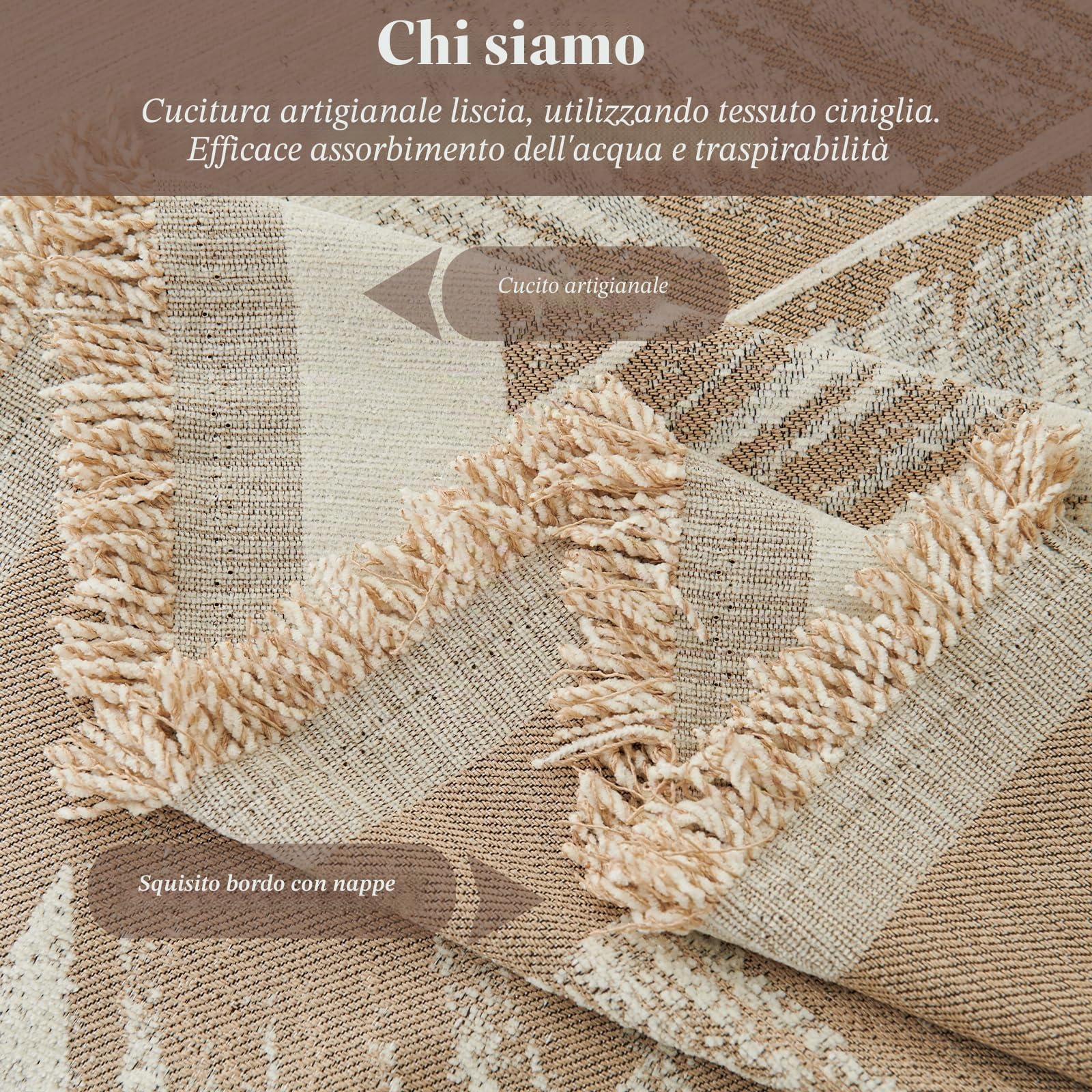 Copridivano 1-4 posti, Telo botanico, Foulard, Coperta reversibile ciniglia, 180x130 cm - Cachi