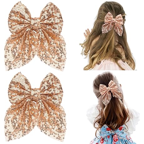 Sequin Hair Bow for Kids: CELLET 2PCS Glitter Hair Bow