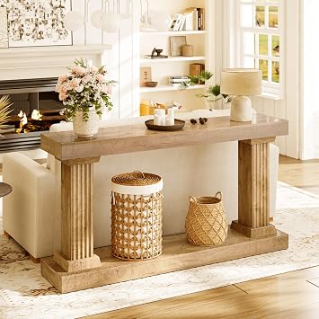 FABATO 63" Console Table Sofa Table Behind Couch Mid Century Wood