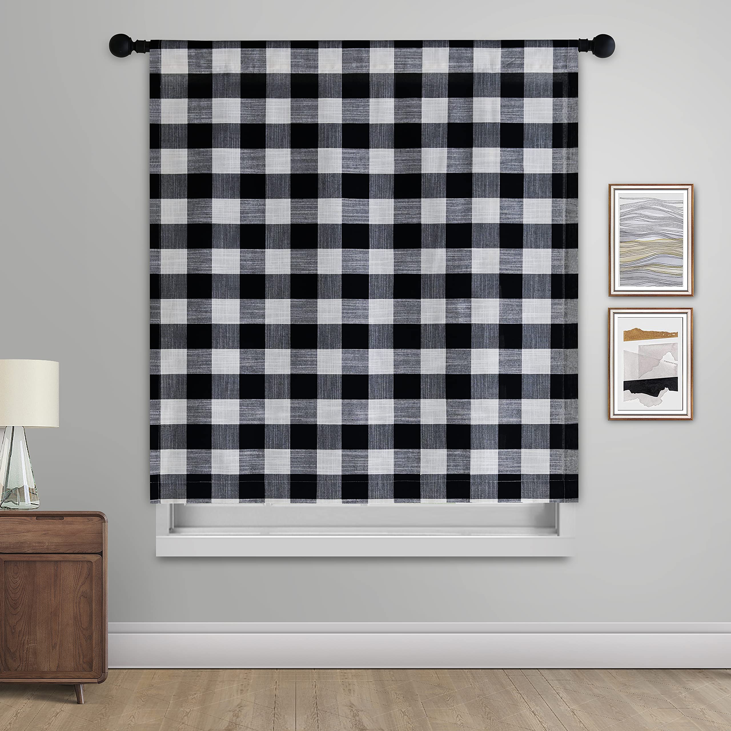Farmhouse Plaid Tie-Up Window Curtain – Black & White, Rod Pocket, 42" X 63" 8 thumbnail image