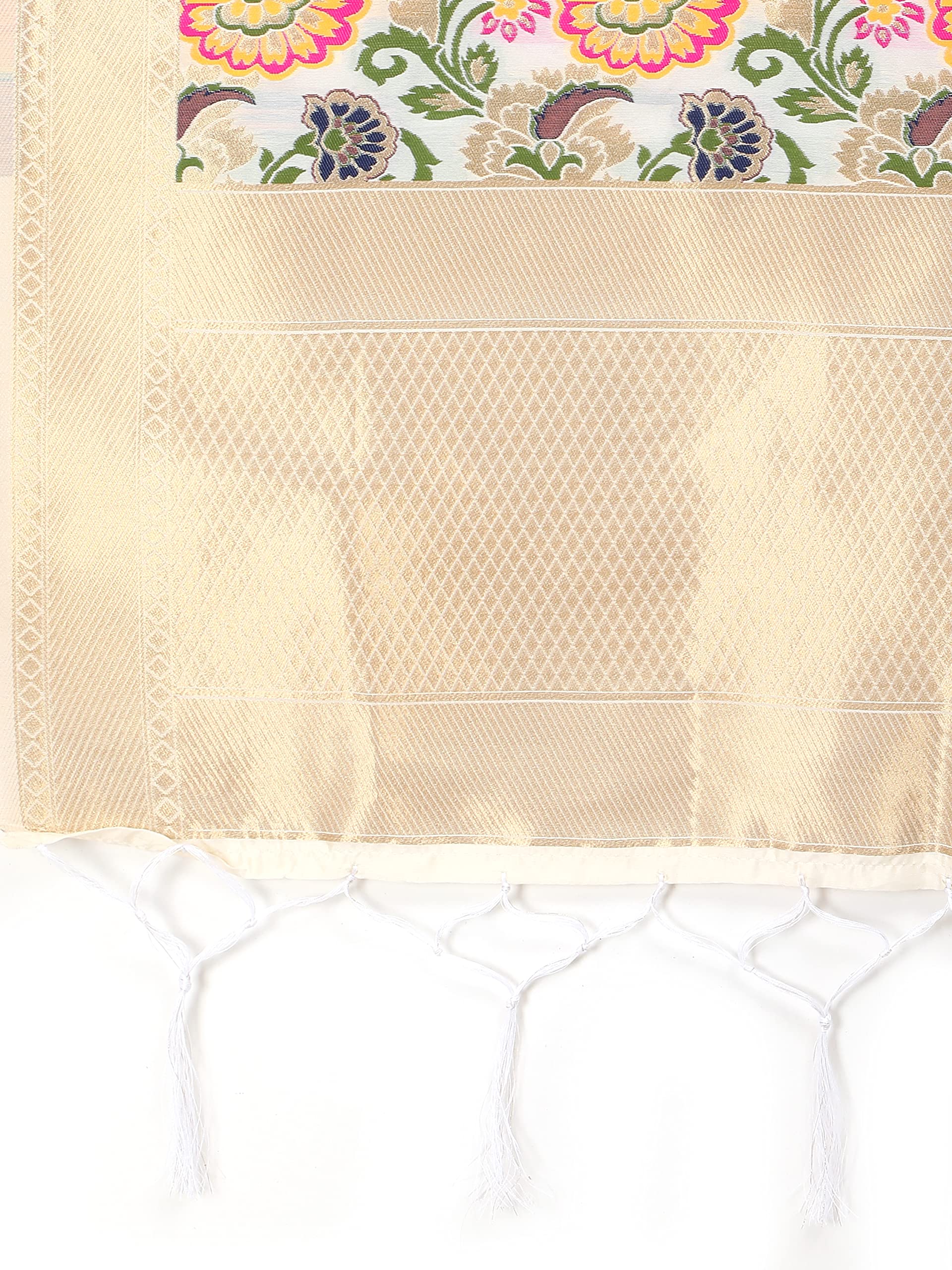 DEVANGI Women's Printed Banarasi Silk Dupatta Width 1 Meter, Length 2.5 Meter (OM-DT-11-WHITE) 1