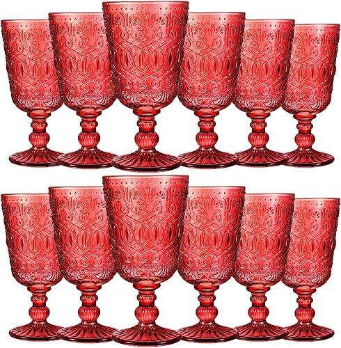 Juego de 12 copas de vino vintage Eaasty, copa de cristal vintage de 9 oz, copas de vino vintage de colores, copas de vidrio con tallo para bebidas,