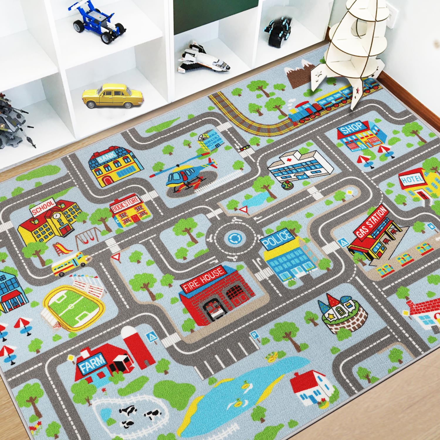 Capslpad Kids Rug Educational Play Rug 6.6' x 5' Traffic Road Kids Car Mat Large Learning Play Game Area Rug Kid Carpet for Playroom Living Room