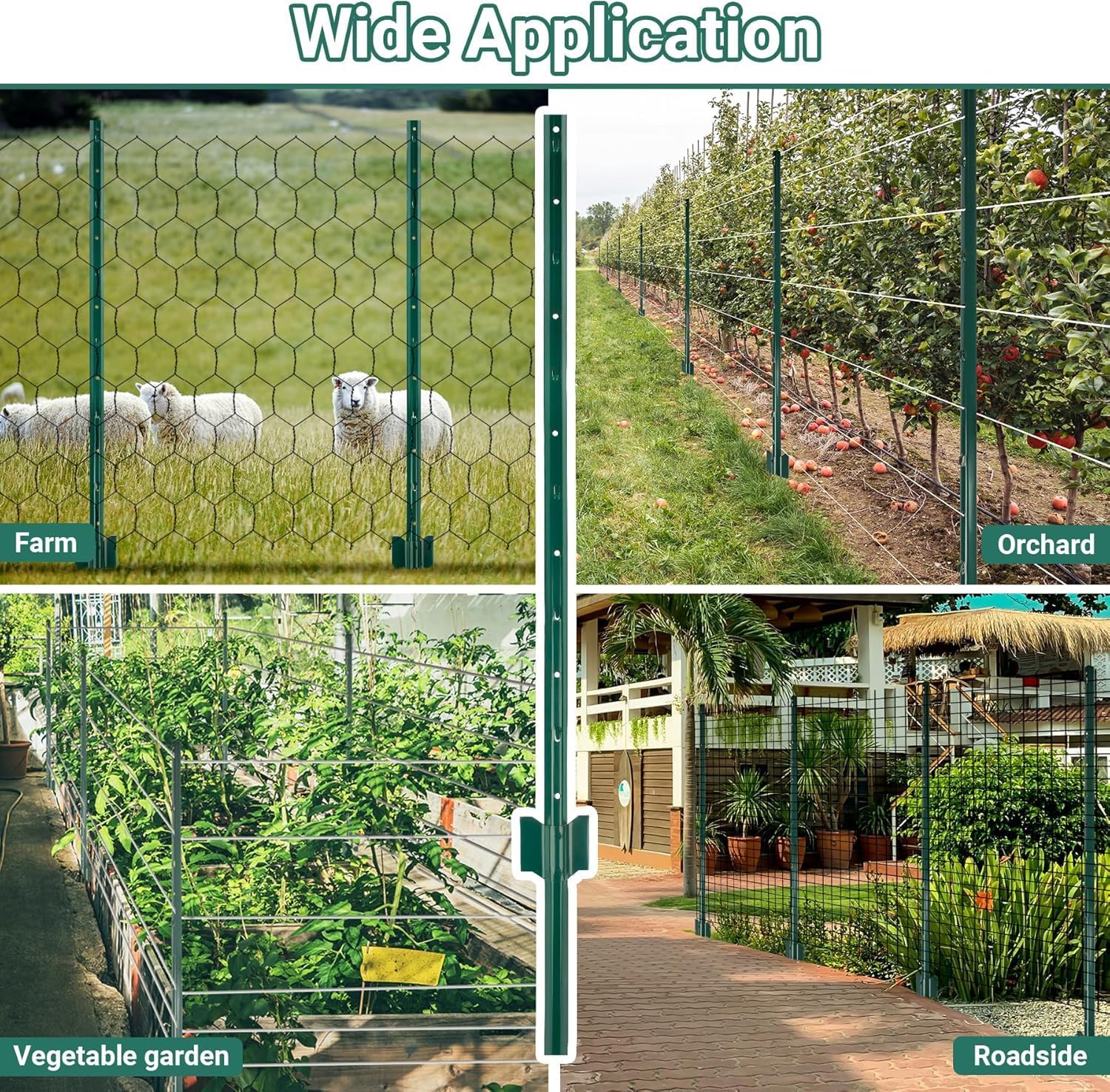 Garvee Paquete de 10 Postes de Valla Metálica de Acero Q235, Estacas de 213 cm para Cercado de Jardín y Granja, Soportes Resistentes para Mallas de Alambre y Protección de Terrenos, Negro Profesional