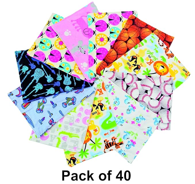 Wonder Care - Reusable Baby Wipes- 100% Cotton Flannel Cloth- 2 Layers - Assorted Color Prints with Free Box- 5 X 7 inches (Pack of 40)