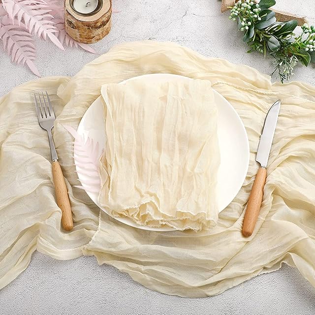Dloapesy Cheesecloth Gauze Napkins with Wrinkled, Set of 6, Weddings Decorative Napkins, Dinner Parties, Everyday use, Hand Dyed Napkins (Beige, 50cm*50cm)