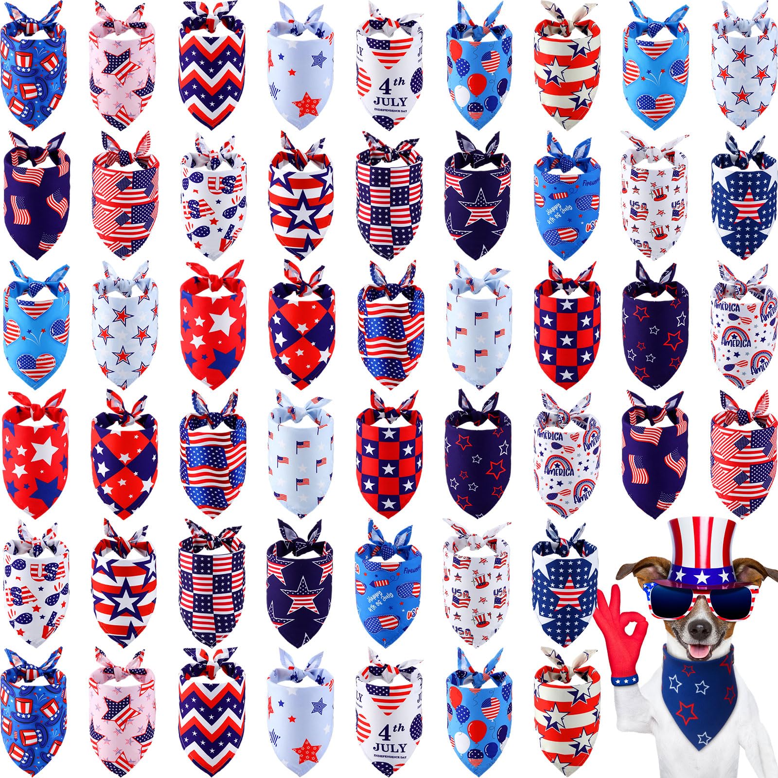 Sumind 50 Pcs Patriotic Dog Bandanas Bulk Labor Day America Flag Bandanas for Dogs Triangle Kerchief Scarf Set for Puppy Small Medium Large Workers'