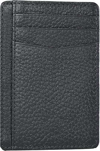 Cartera con tarjetero minimalista para hombres y mujeres con bloqueo RFID y bolsillo frontal de cuero, Negro azabache., S