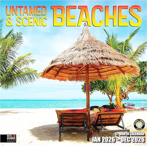 RED EMBER Select - Calendario de pared 2026 de Playas Untamed & Scenic 2026 de 12 meses | 12 x 24 pulgadas abierto | Papel grueso y resistente | 01