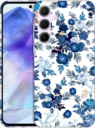 GlamCase for Samsung Galaxy A35 5G, Samsung A35 Case - Blue Floral Flower Pattern Printed Slim & Sleek Cute Plastic Hard Snap on Protective Designer Back Phone Case/Cover for Samsung A35