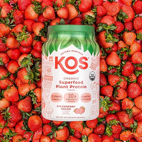 Miniatura 6 de KOS Proteína vegetal en polvo de edición limitada, Strawberry Dream  Mezcla de proteína orgánica de guisante, superalimento vegano rico en vitaminas