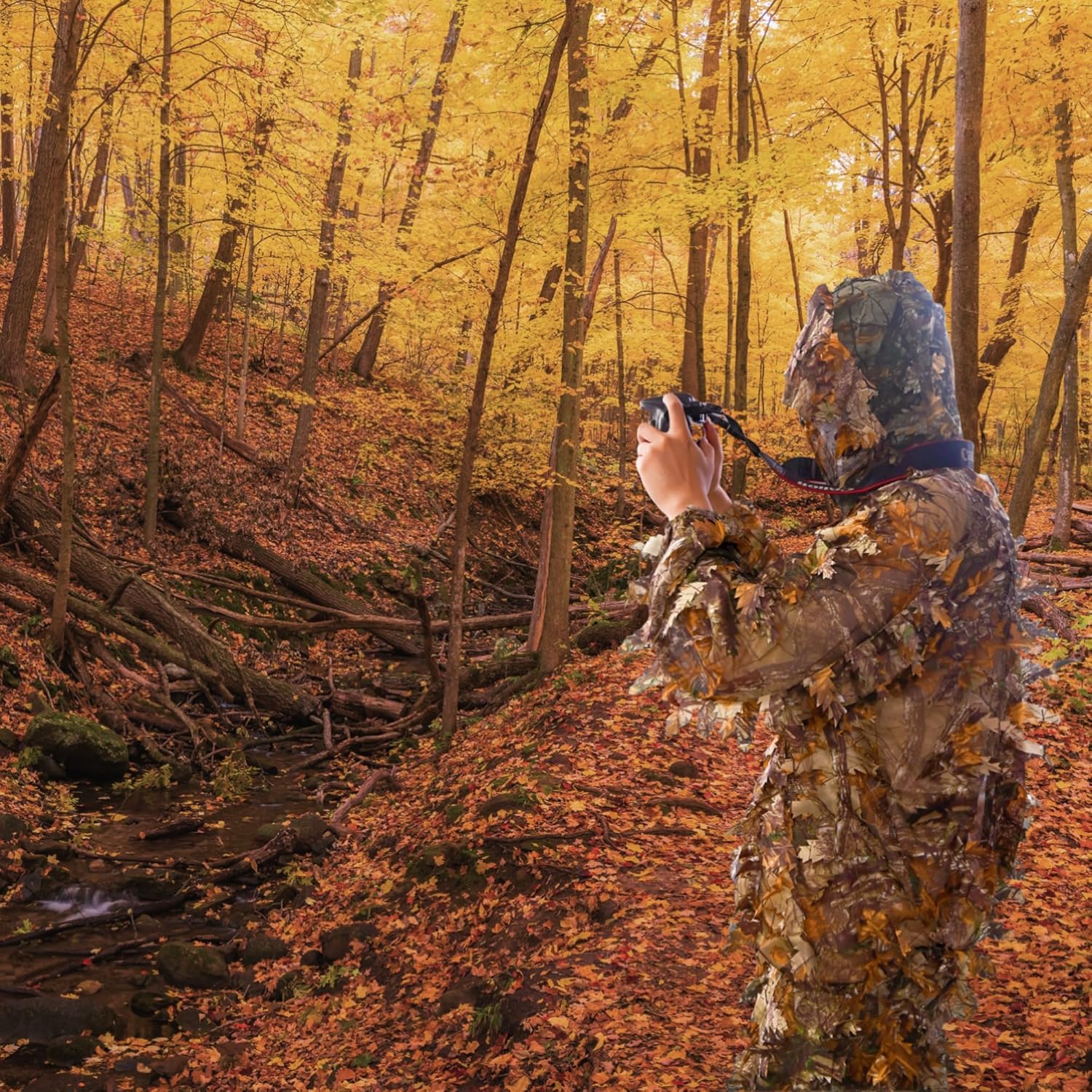 Leafy Camo Ghillie Suit for Men & Adults, Woodland 3D Camouflage Hunting Set with Jacket, Pants