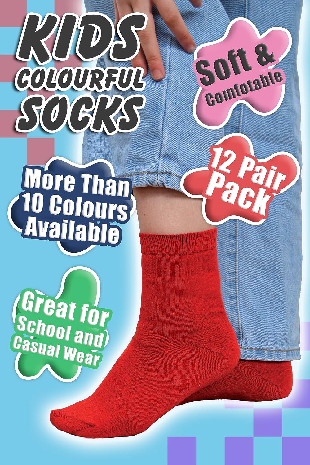 Kids Cotton Solid School Socks | 12 Pair Crew Casual Dress Socks | Boys & Girls