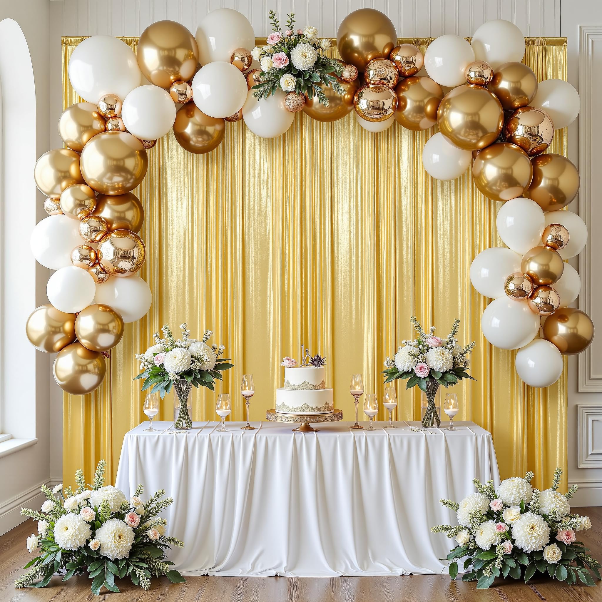 gogoparti Tenda con paillettes dorate, 9 x 3 m, 6 pannelli di tende glitterate senza pieghe per fotografia, compleanni, matrimoni e lauree, 12 x 3 m