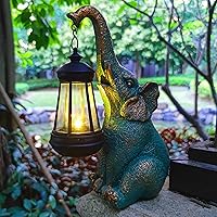 Vista 8 de JOYBEE - Estatuas de jardín de elefante con linterna solar para decoración al aire libre, figuras solares de elefante, decoraciones de luces