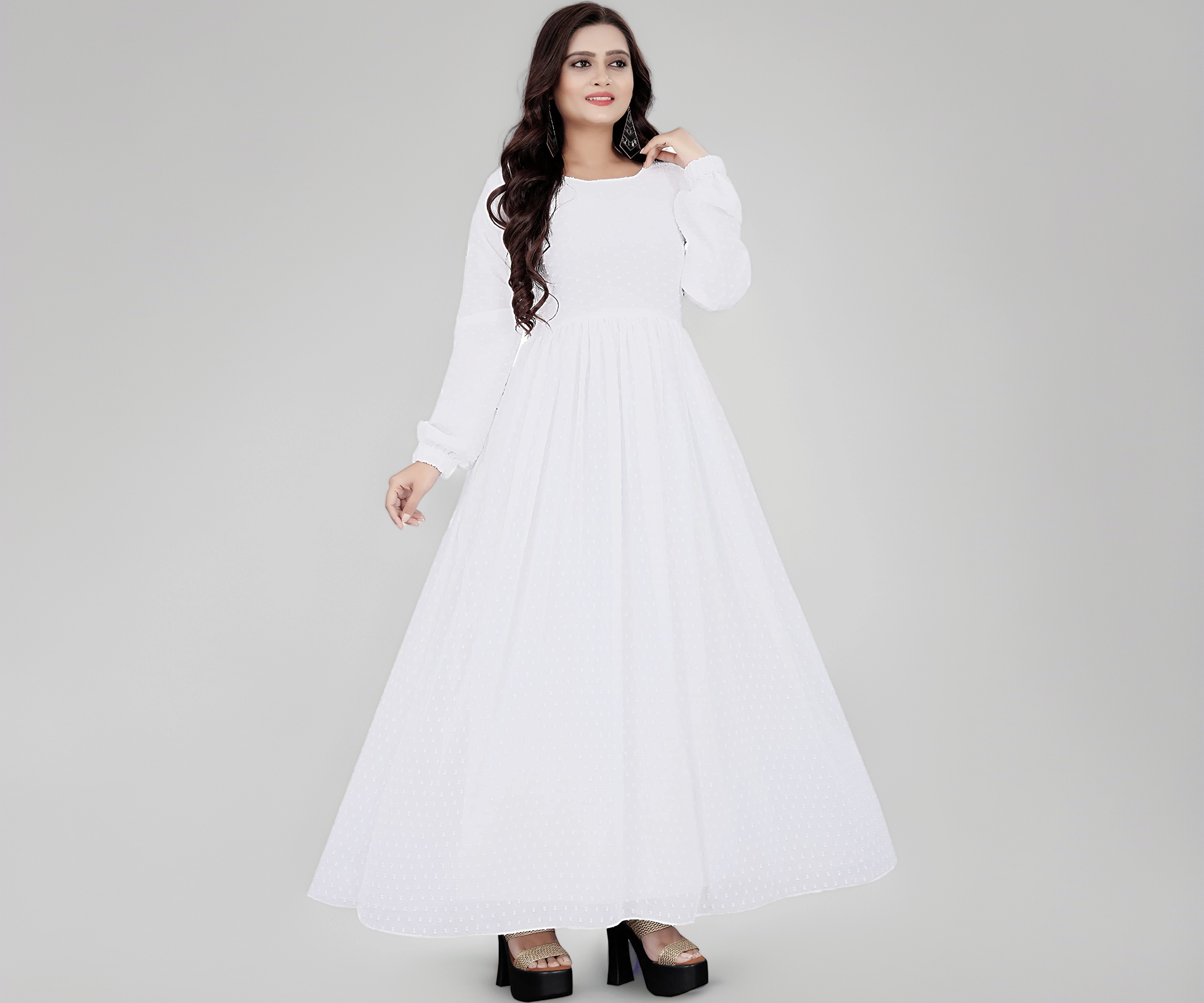 long white dress BHAVYATA Maxi Full Stitched Dress Gown One Piece for Women & Girls (S, White) Fashion Lace Color:Yellow Mustard Irvine BFCM The Best Floral Wedding %0D%0ADelicate%20sewing%20and%20hemming%20by%20durable%20needle%20lockstitch%20machine