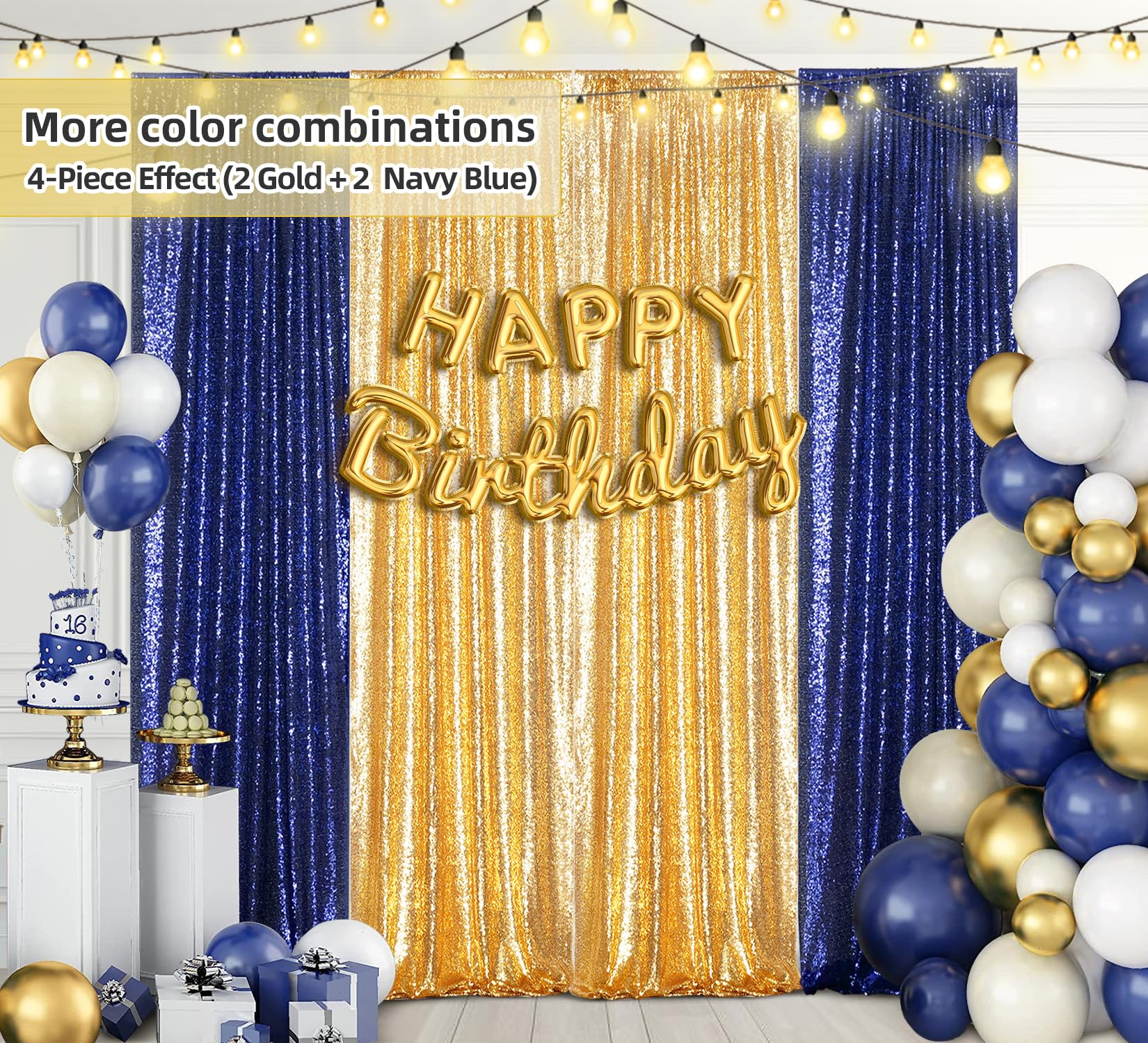 Juya Delight - Tenda per sfondo fotografico con paillettes, 0,6 x 2,4 m, 2 pezzi, colore: Oro