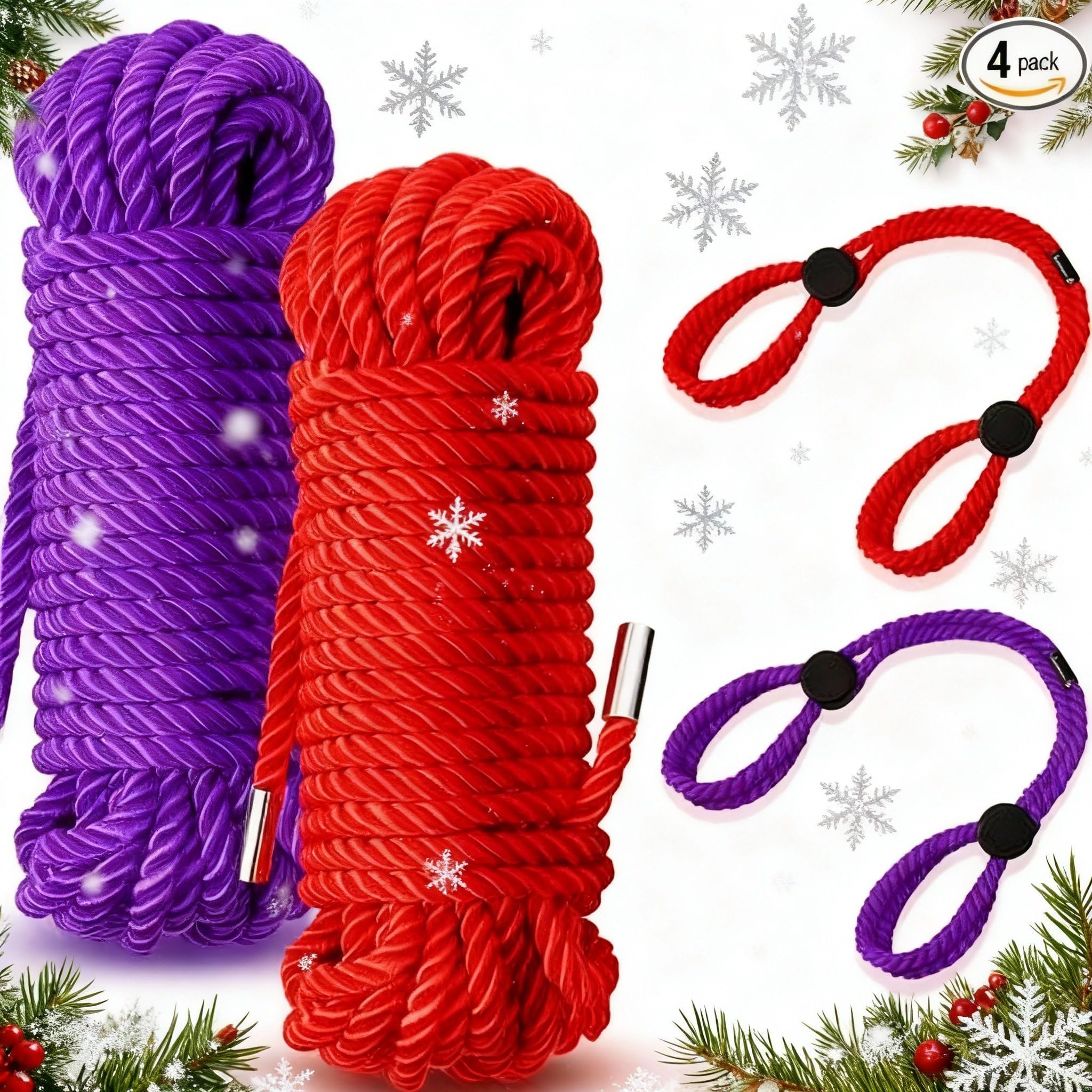 Tisancy 4 Pcs Multifunctional Craft Cord Kit with 2 Soft Silk Macrame Cords and 2 Adjustable Nylon Bracelets, 32.81 ft Twisted Trim Cord for DIY Crafts and Home Decoration(): Red, Purple