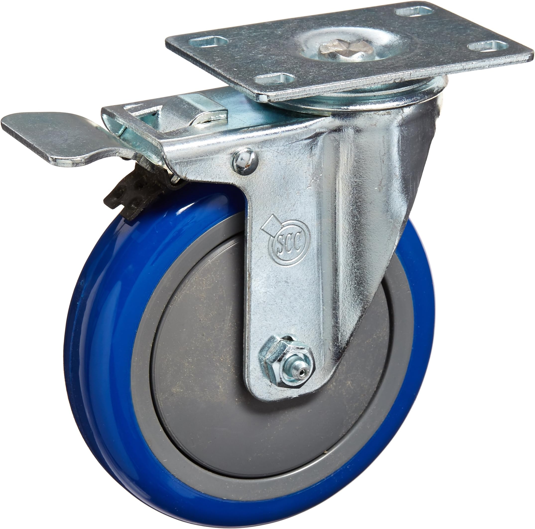 Service Caster SCC-TTL20S514-PPUB-BLUE-4 Swivel Caster Total Lock Brake, Blue Polyurethane Tread, 5" Size, Top Plate (Pack of 4)
