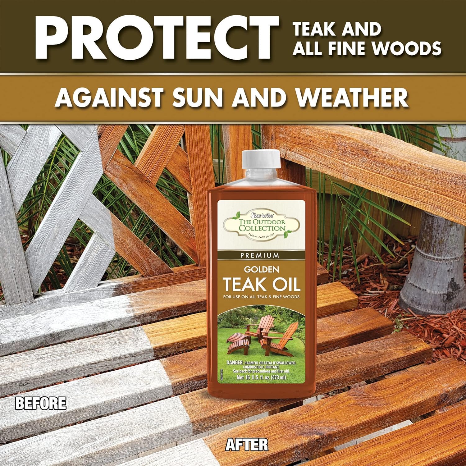 STAR BRITE Outdoor Collection Premium Golden Teak Oil - for Use On All Teak & Fine Woods - Ultimate Protection from Sun & Harsh Weather - 16 OZ (052216)