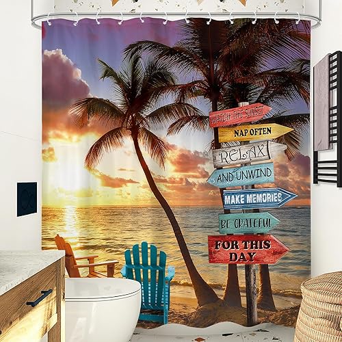 Miniatura 9 de Omifly Cortina de ducha con temática de playa con estrellas de mar, 60 pulgadas de ancho x 72 pulgadas de alto, conchas náuticas náuticas, juego de