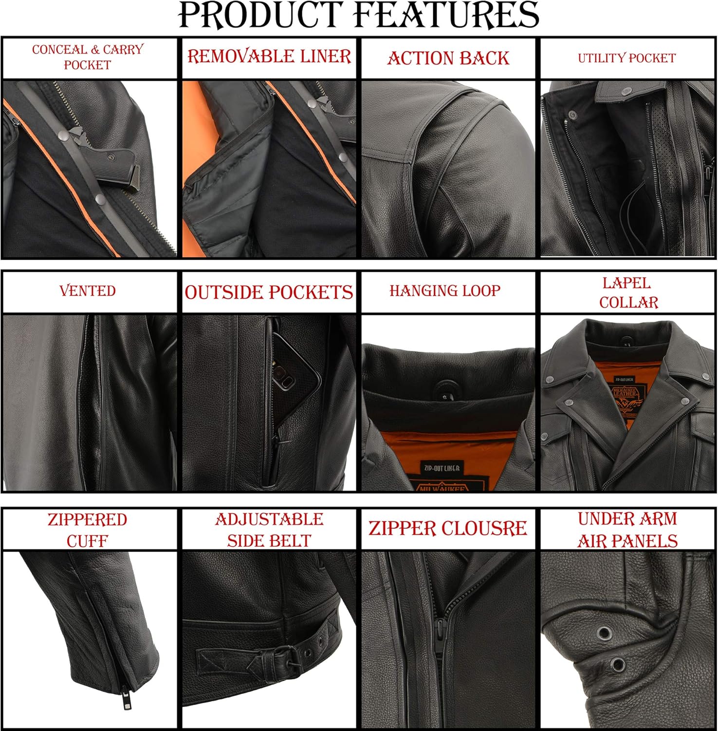 Milwaukee Leather Men's High End Naked Cowhide Utility Pocket Vented Biker Leather Jacket MLM1520