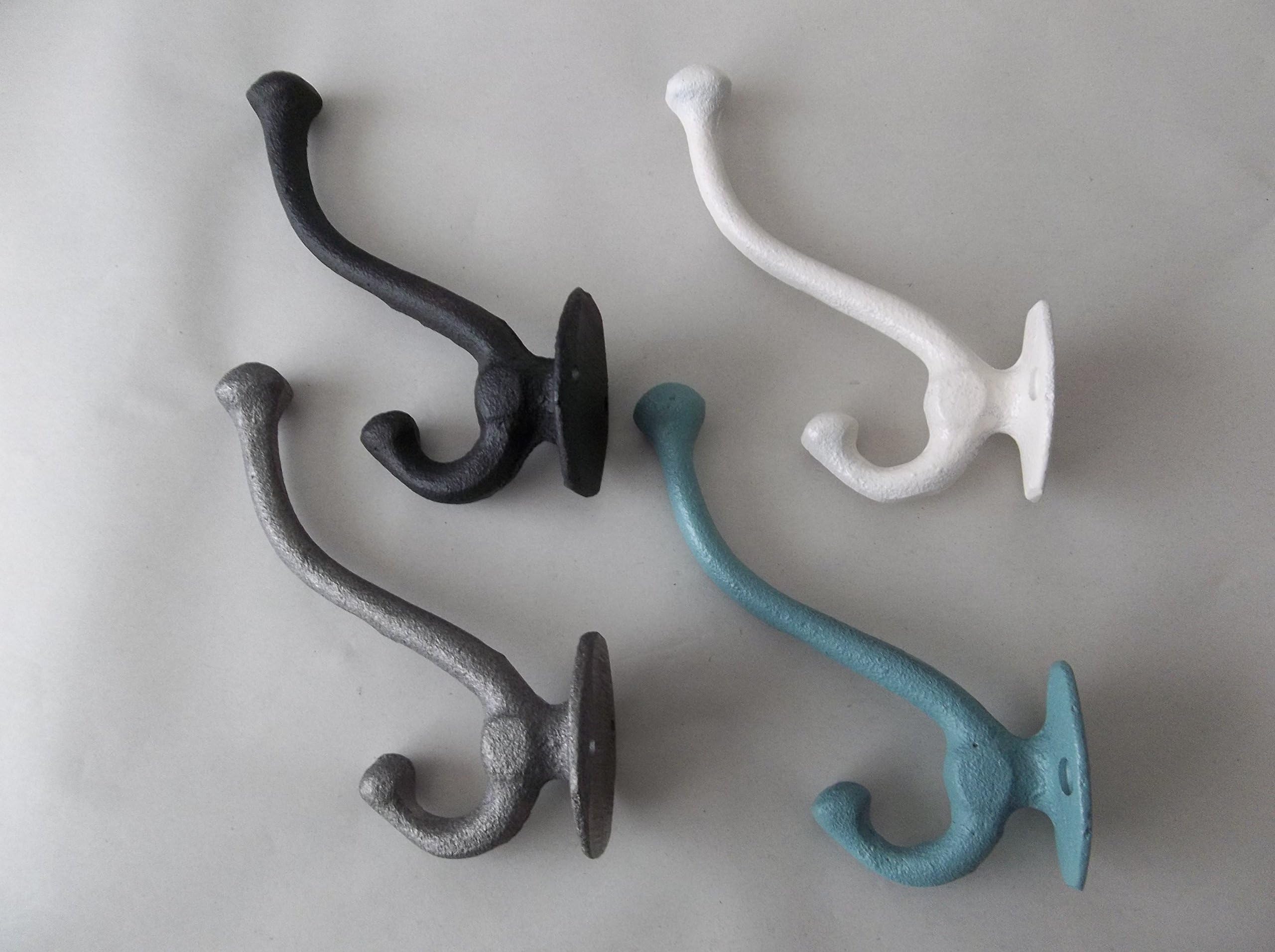(1) 5" Rustic Cast Iron Coat Hooks, Farm House, School House Style - Natural or Painted (Natural Cast) (Flat Black) (Flat Black) (Secluded Garden Green) (Secluded Garden Green) (Flat Black) (Flat Black)