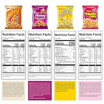 Nongshim Korean Variety Snack Pack, Original Shrimp Crackers, Honey Twist Snack, Banana Kick, Tako Chips, Variety Pack, Snacks for Kids, Sport Event Essential, Korean Snacks (Pack of 4)