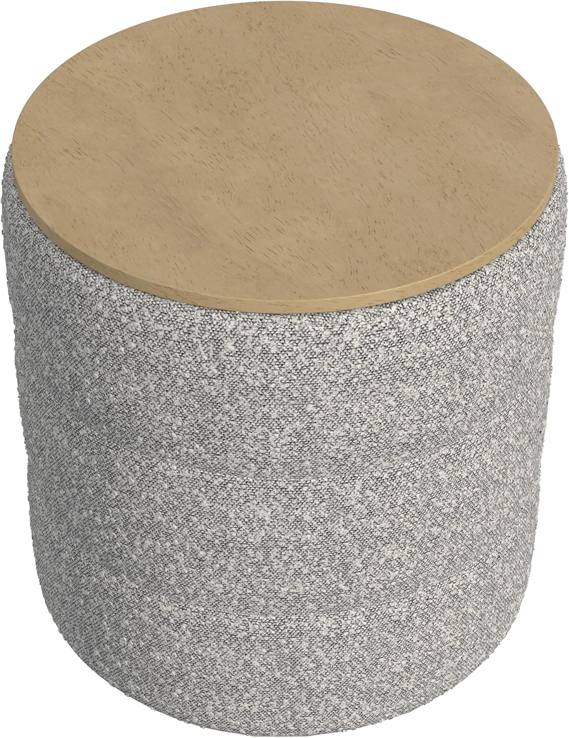Decorative Storage Ottoman with Wooden Top, Floral Pattern Fabric, Sage Psisley Medallion (Cream Boucle with Gray Yarns, Round)