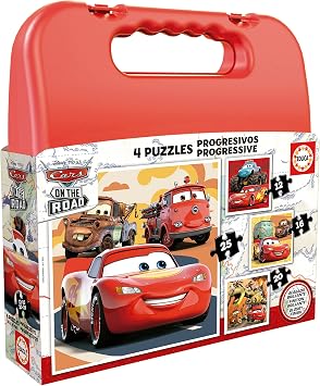Educa - Cars Puzzles | Set of 4 Progressive Puzzles from 12 to 25 Pieces Presented in A Briefcase; for Boys and Girls to Dare with Different Levels of Difficulty. +3 Years 19677