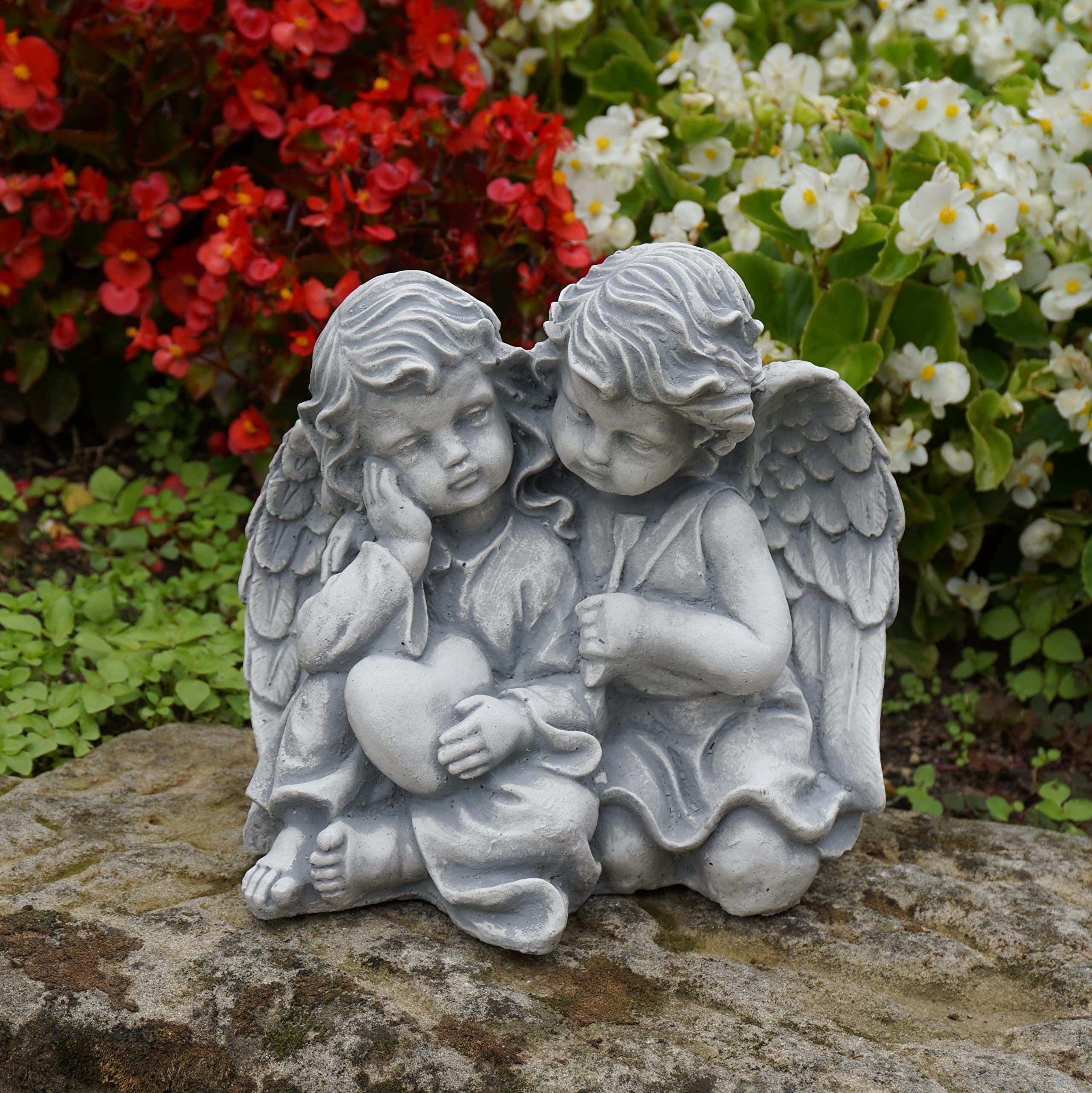 gartendekoparadies.de Engel Paar für Glück und Liebe, Steinfigur, Grau, Frostsicher aus Steinguss für Außenbereich, H. 22 cm, 5 kg