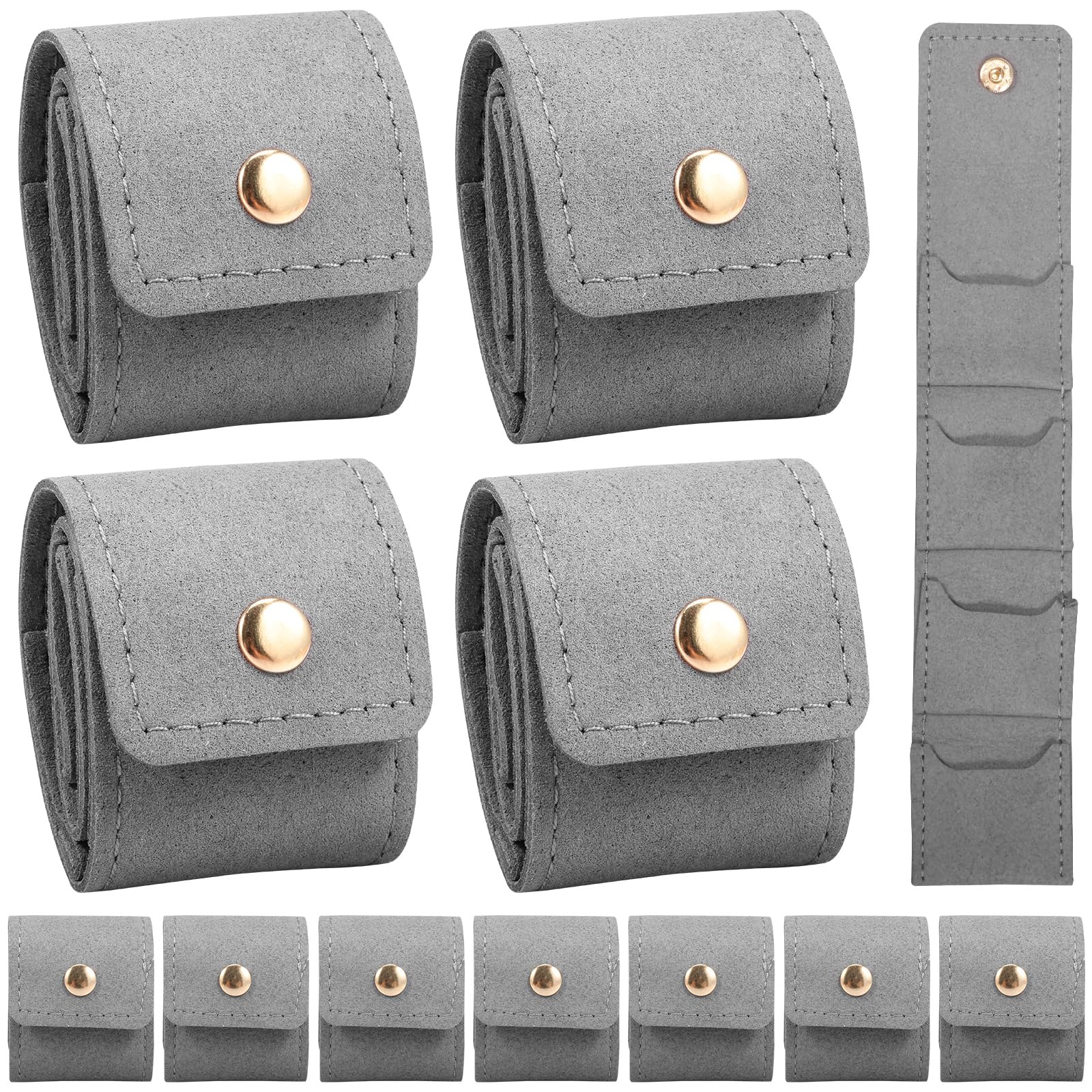Ghshanog Grey 12Pcs Mini Travel Jewelry Bag, Foldable Jewellery Pouch With Buckle, Portable Jewelrys Roll Organizers And Storage For Necklaces Rings & Earrings,Travel Essentials Ring Earring Case(Grey)