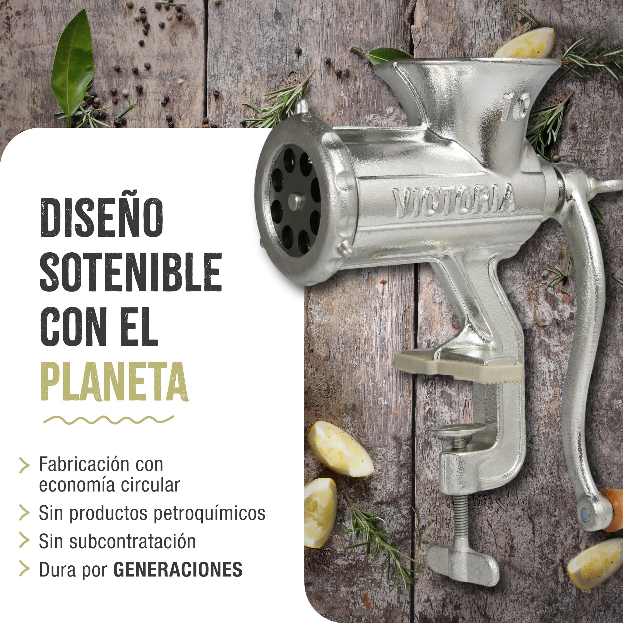 Victoria Picadora Trituradora de Carne Manual, Embutidora Salchichas, Chorizo, Máquina para Picar Carne para Embutidos, Hierro Fundido, Número 10, Meat Grinder con Abrazadera para Mesa