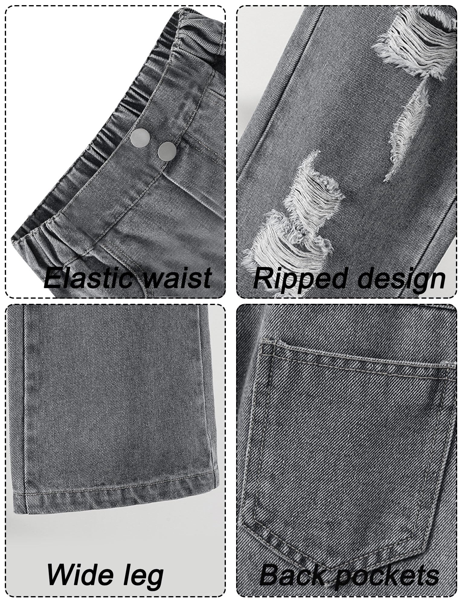 FEOYA Dziewczęce spodnie dżinsowe dla dzieci, spodnie dżinsowe, szerokie nogawki, streetwear z kieszeniami, dla nastolatków, vintage, Y2k, Baggy, jeansy Wide Leg 120-170