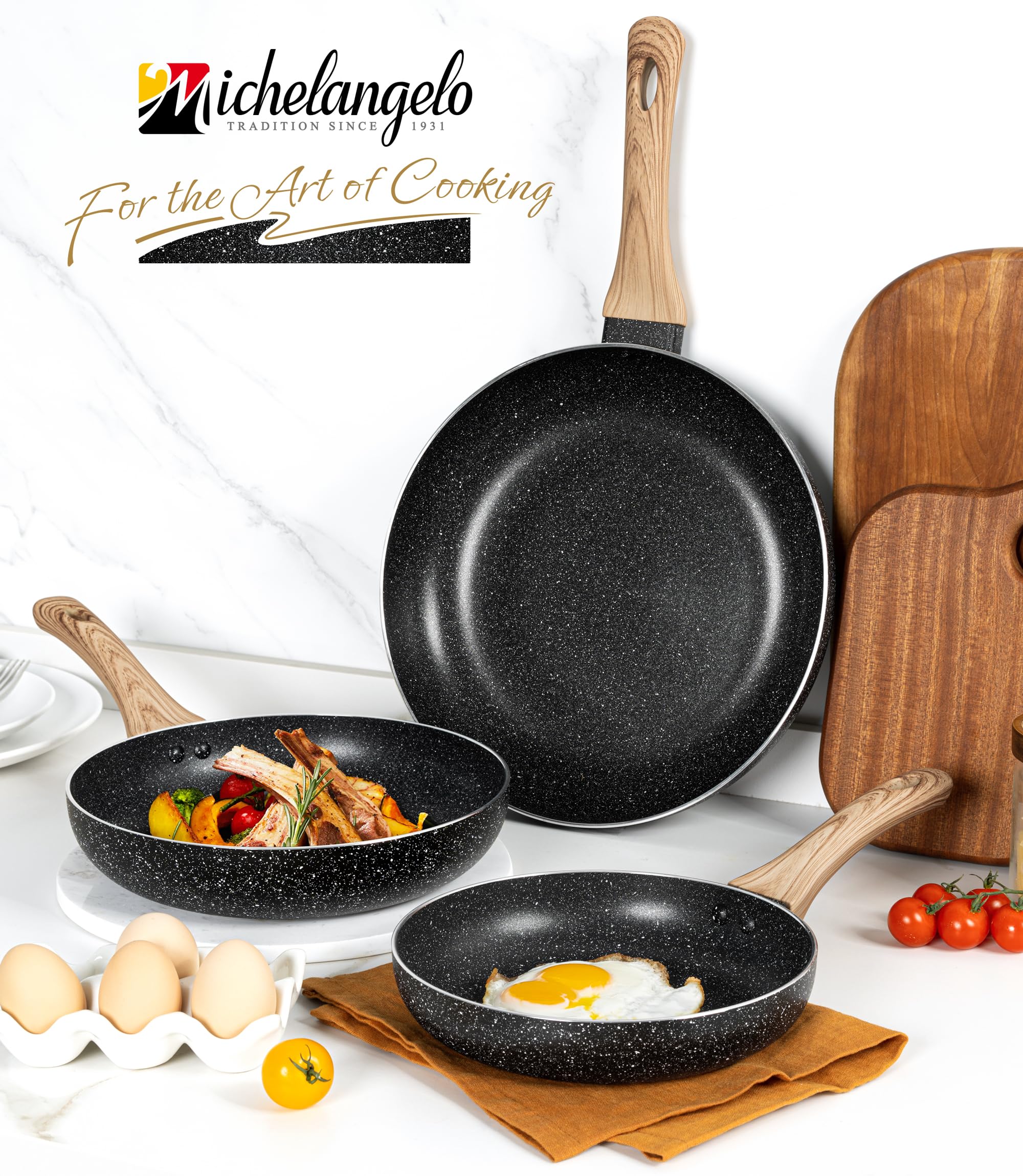 MICHELANGELO Juego de Sartenes 3 Piezas 20cm + 24cm + 28cm ...
