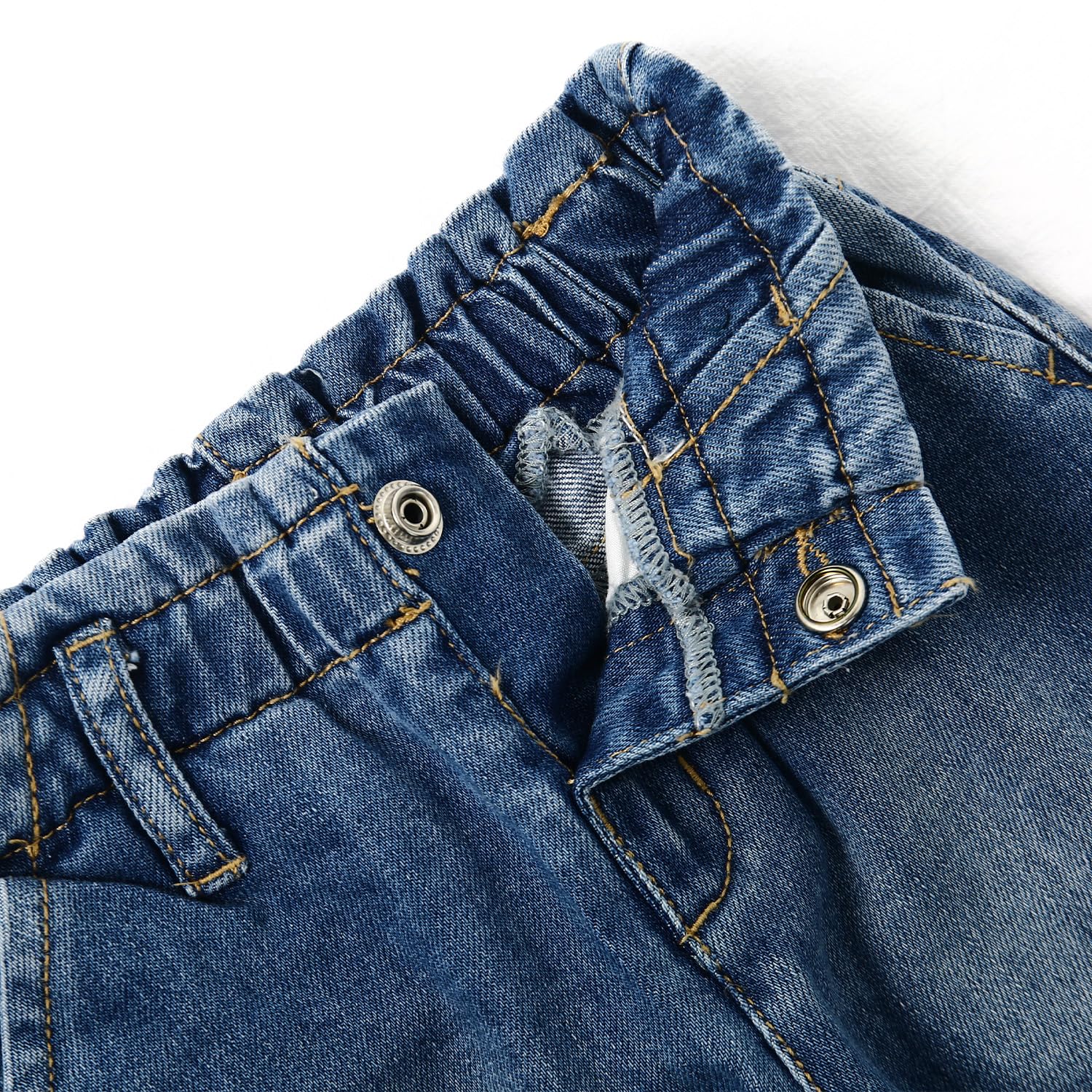 KIDSCOOL SPACE Pantalon en Jean à Volants et Taille élastique pour Petite Fille