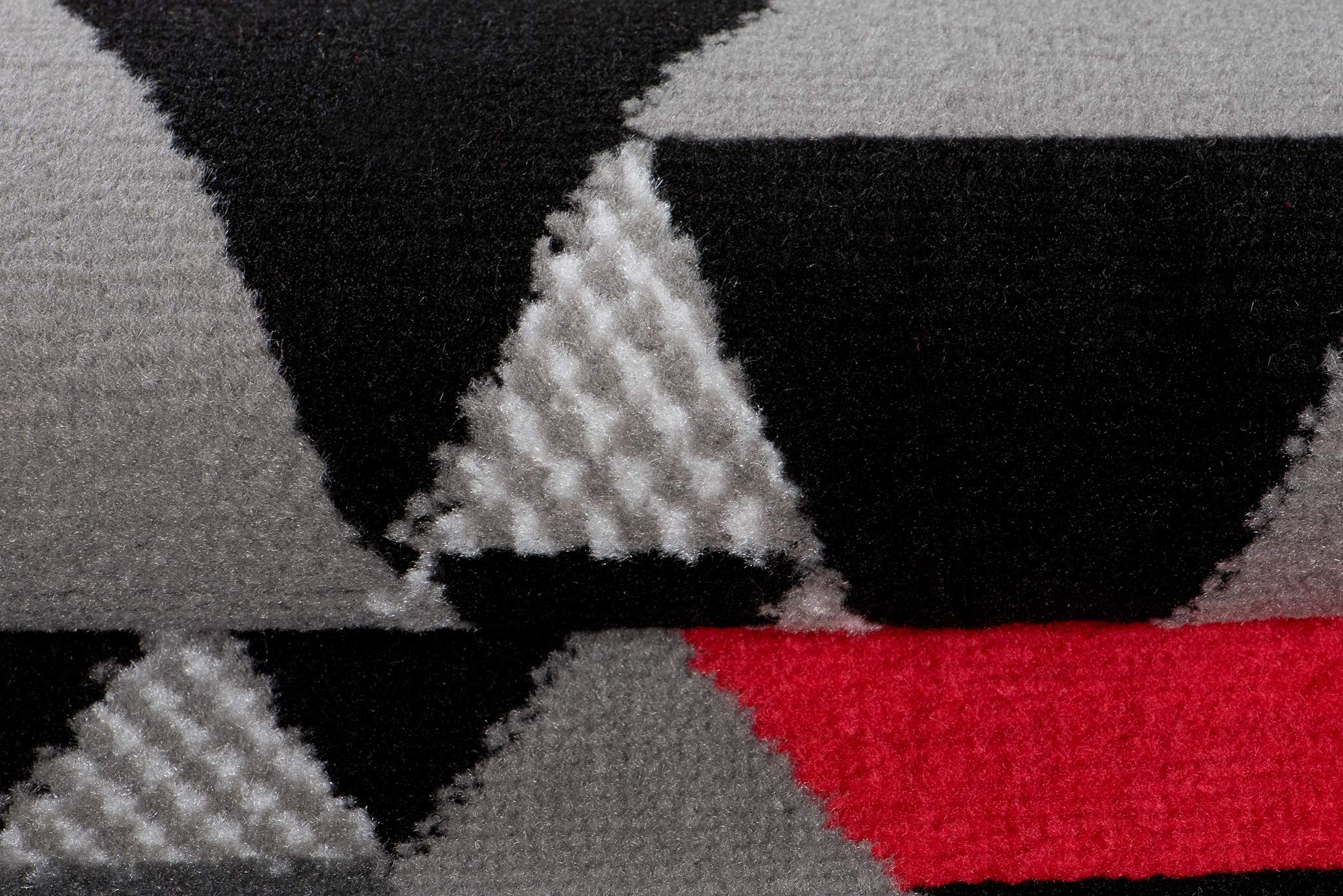 Tapiso Maya dywan chodnik, towar sprzedawany na metry, krótkie runo, do przedpokoju, kuchni, salonu, nowoczesny, szary, czerwony, czarny, geometryczny trójkąt, Ökotex 70 x 180 cm